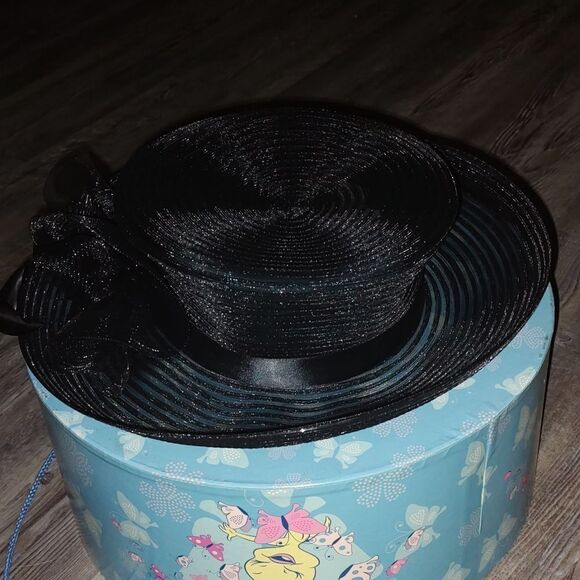 Betmar vintage black wide brim fascinator derby hat one size NWOT main image 8